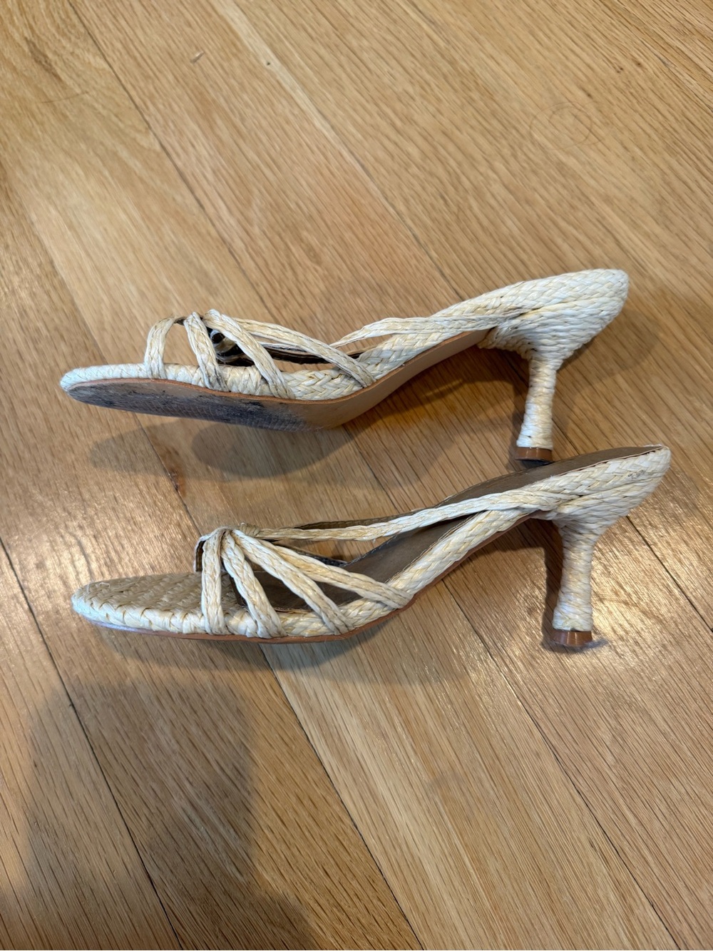 Lemonade Strappy Cream Woven Kitten Heel Sandals - 6